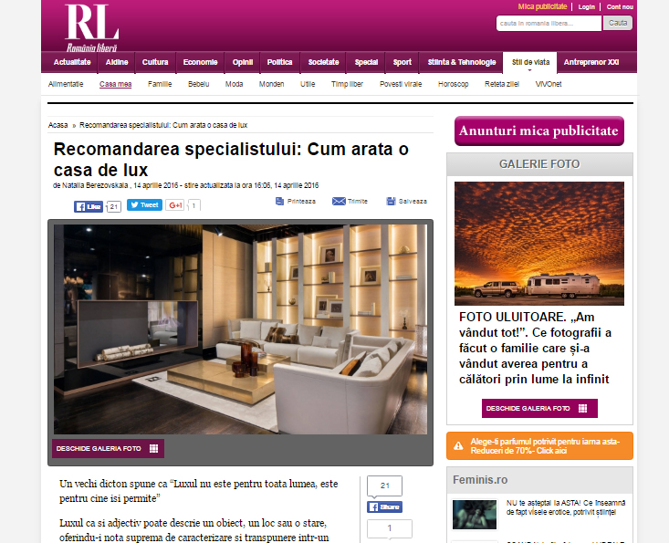 Articol:" Cum arata o casa de lux",romanialibera.ro si Domus Util