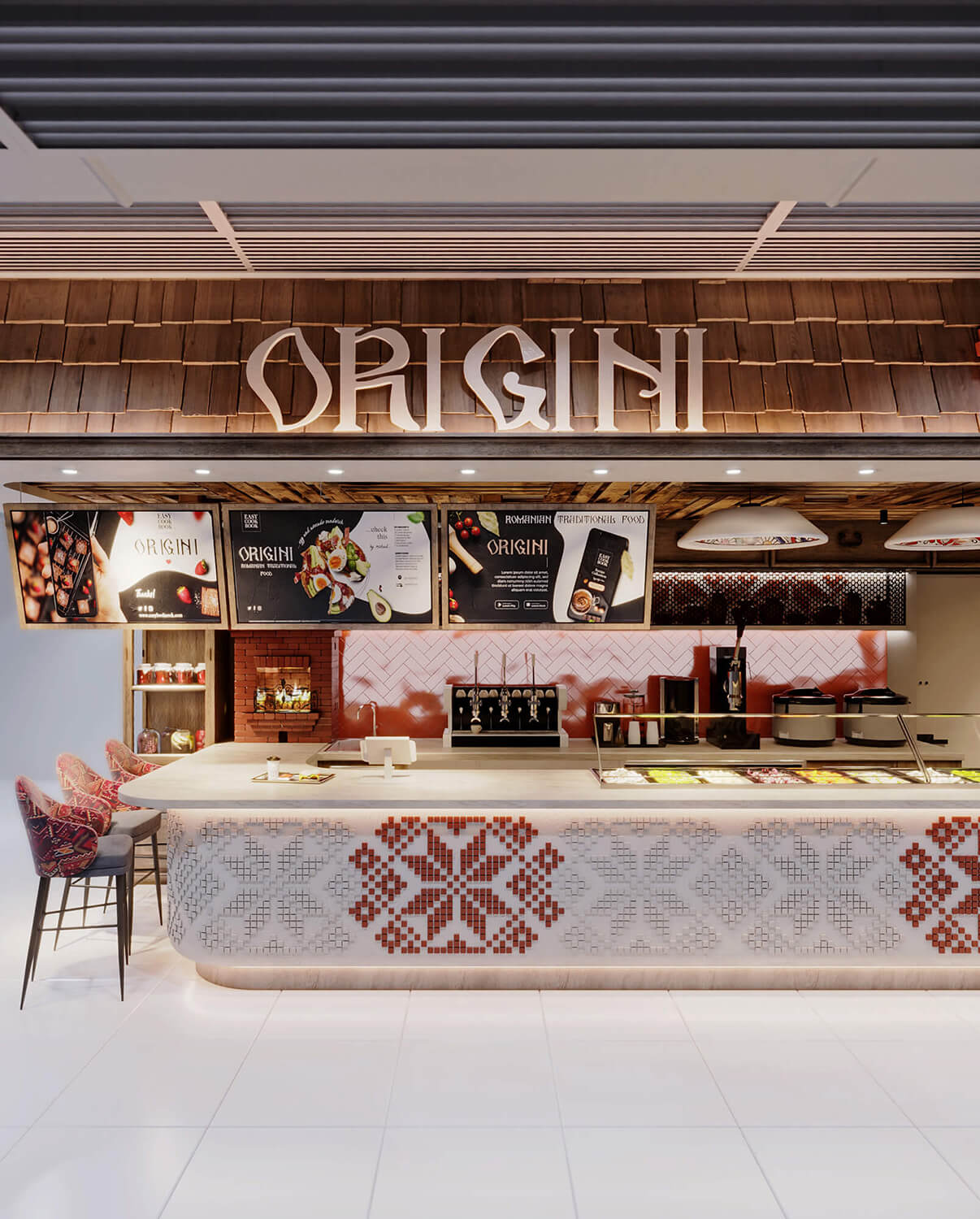 design interior restaurant traditional romanesc linie servire aeroport otopeni