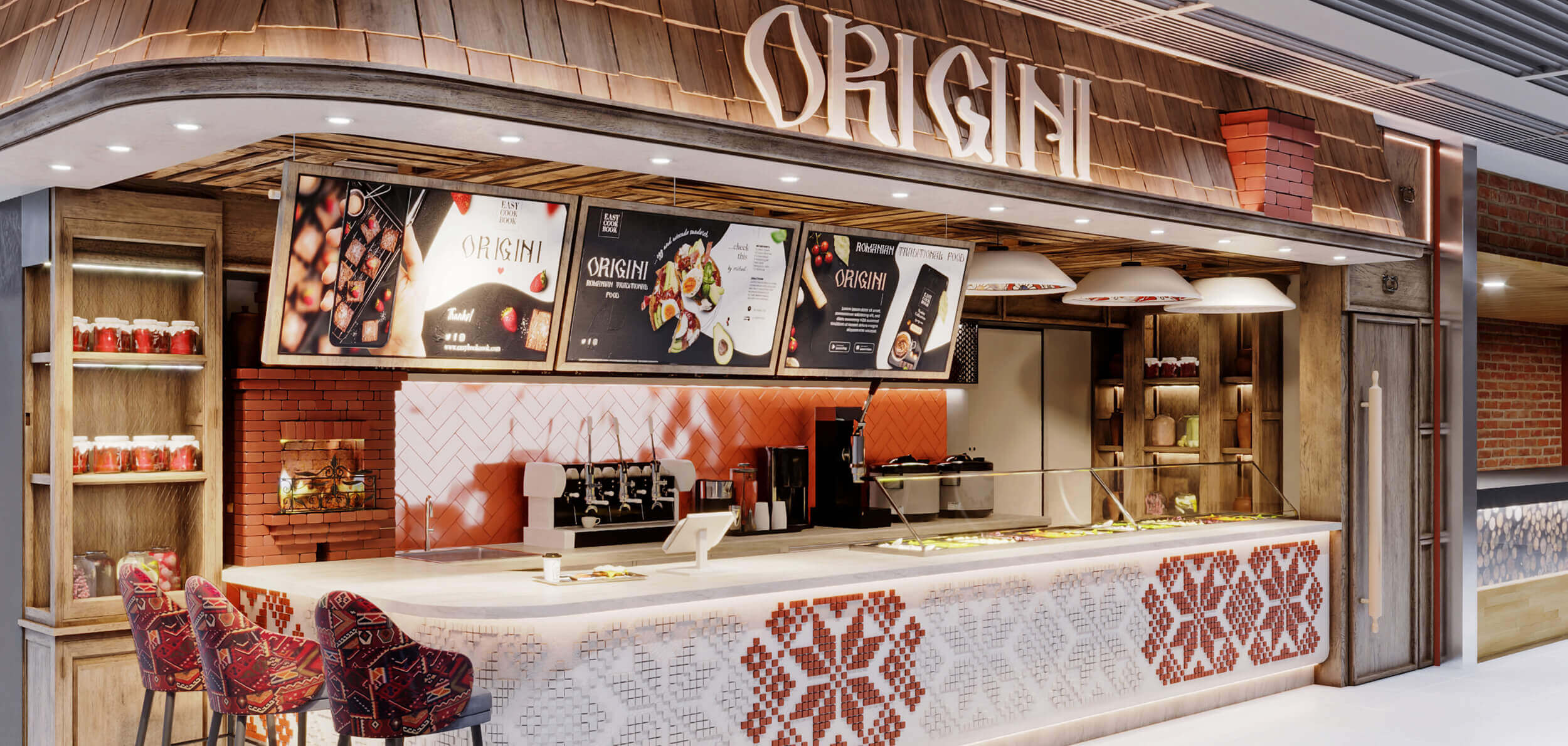 design interior restaurant traditional romanesc linie servire aeroport otopeni